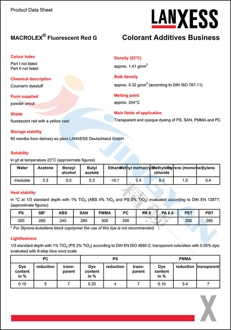 朗盛染料荧光红G数据表